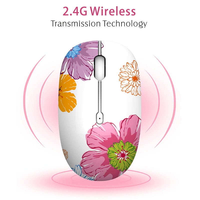 TENMOS M101 Wireless Mouse Cute Silent Computer Mice with USB Receiver, 2.4G Optical Wireless Travel Mouse 1600 DPI for Laptop, Notebook, PC, Computer (Flower) - Image 3